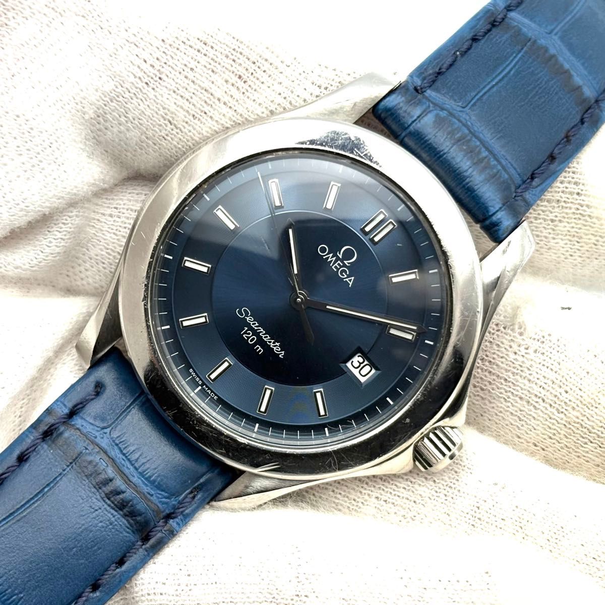 オメガ ツーピース ストラップ ダークブルー アリゲーターレザー