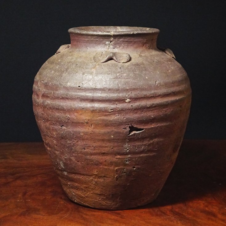 桃山時代 火襷 胡麻釉 古備前 変り形 四耳 葉茶壺 桂又三郎 鑑定 桃山