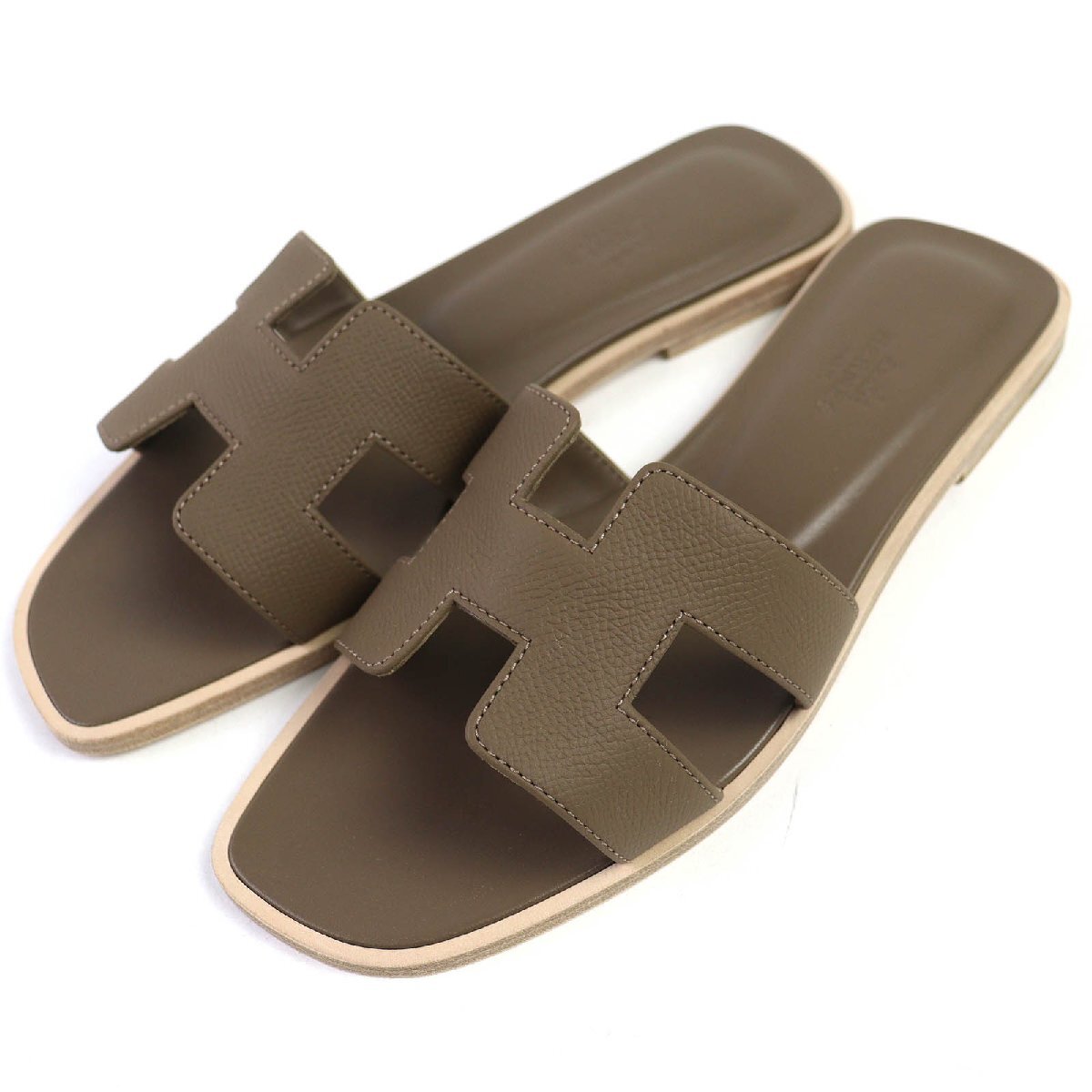 エルメス パテントレザー 革オラン サンダル 37 ルージュアッシュ