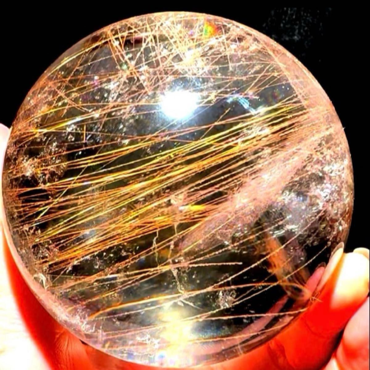 52mm ゴールドルチルクォーツ 丸玉 スフィア 金針水晶｜Yahoo!フリマ