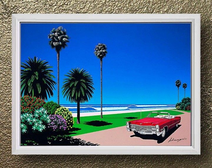 永井博 / アート【A4サイズ写真ポスターフレーム】夏風景 海 アメ車