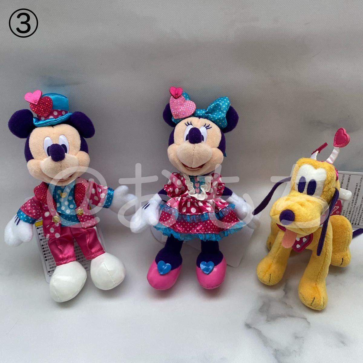 ディズニー クリスマス ミッキー ミニー プルート ぬいぐるみバッジ 3