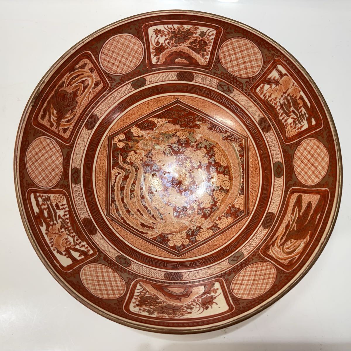 明治初期 九谷焼 赤絵人物画鉢大小 口径約21.5/18.5㎝東Y8-0123① 明治