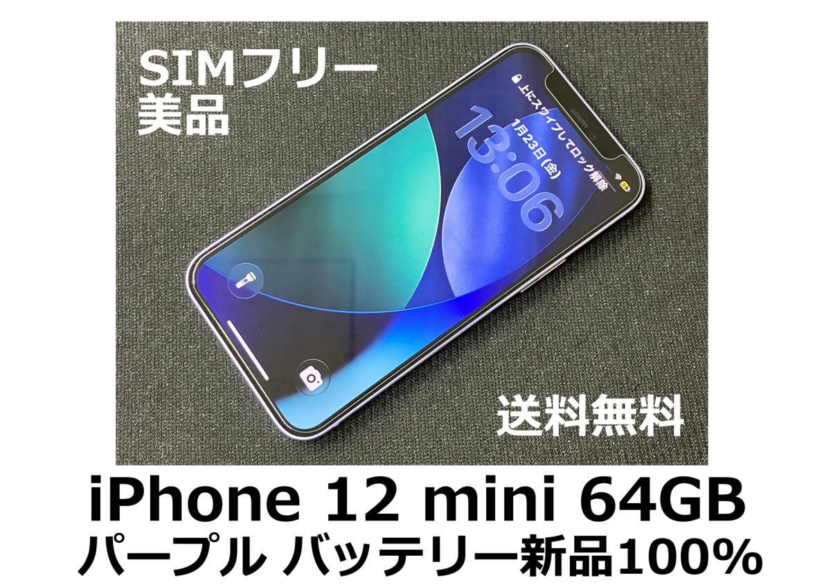 美品 iPhone12 64GB パープル SIMフリー 新品大容量バッテリー100