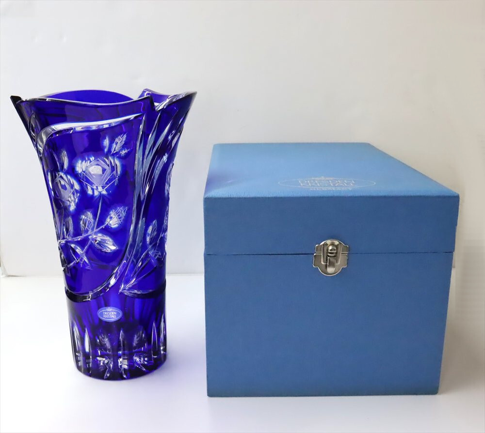 ドレスデンクリスタル コバルトブルー ガラス花瓶 DRESDEN KRISTALL