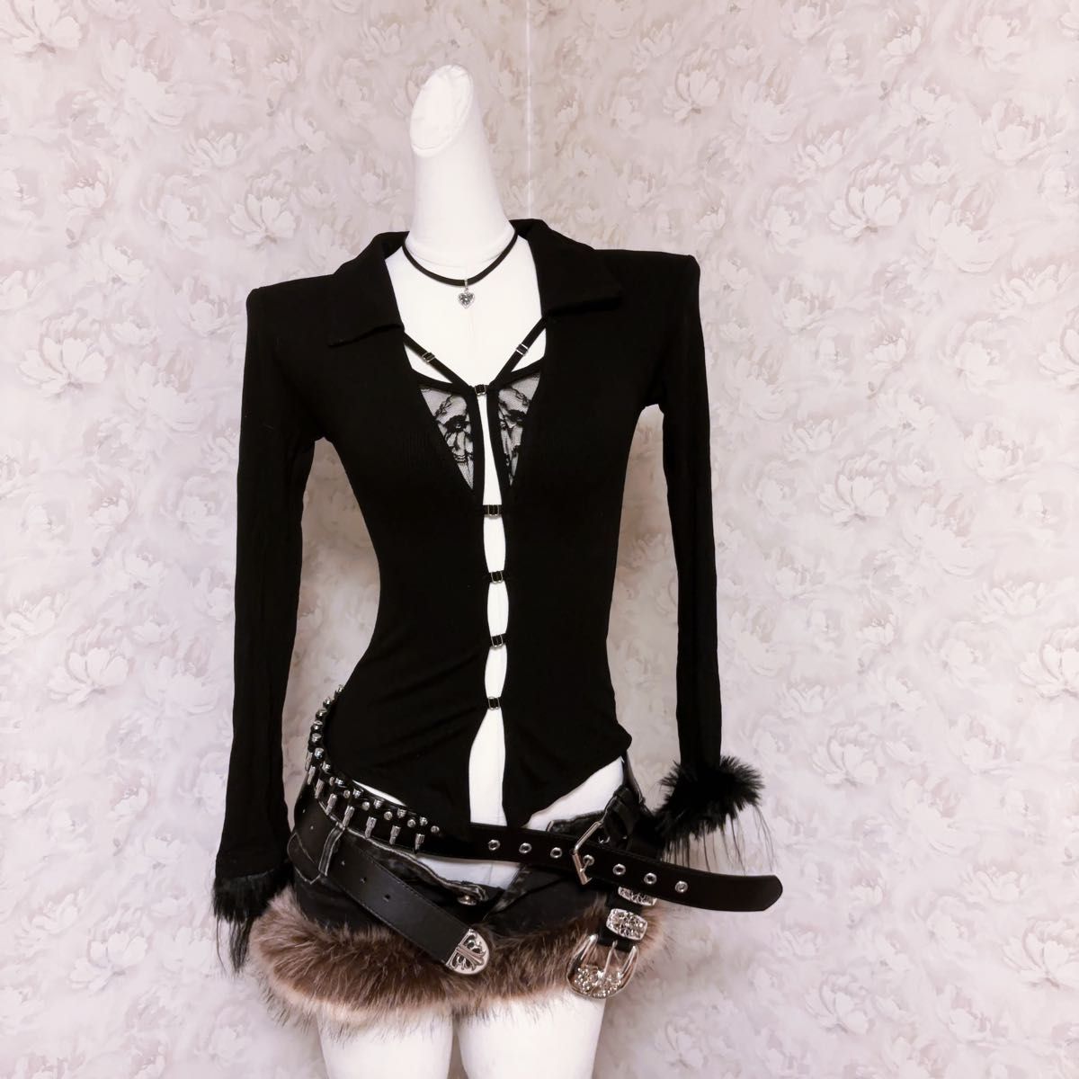 y2k リボン 編み上げ レースアップ キャミソール チェック 姫ギャル