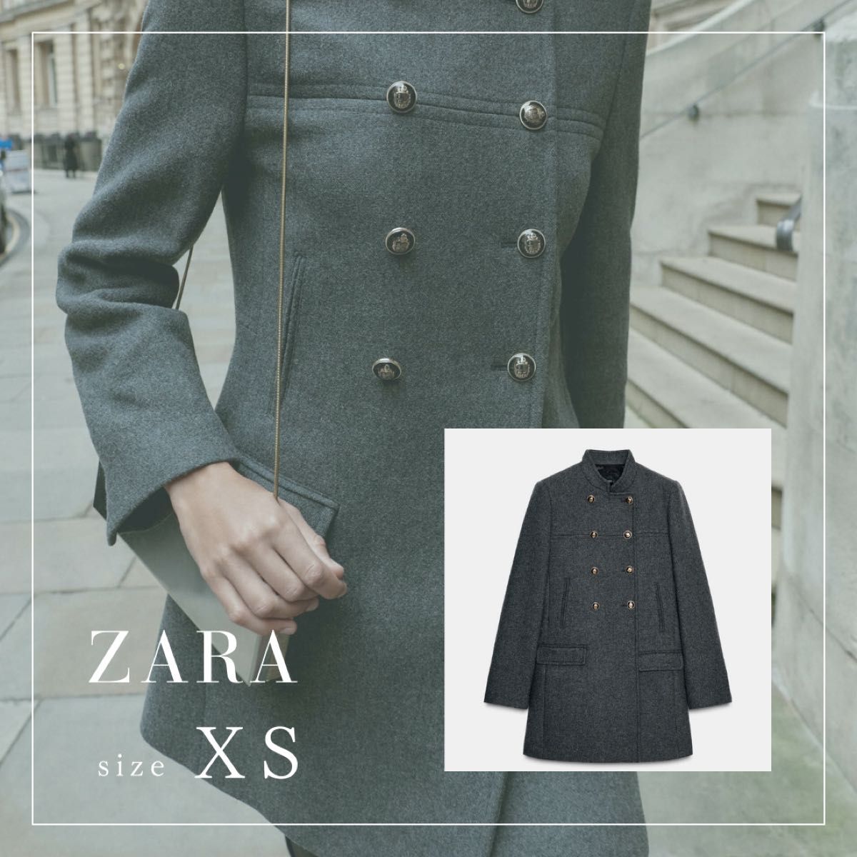 ZARA グレー ウールダブルブレストコートS 新品｜Yahoo!フリマ（旧
