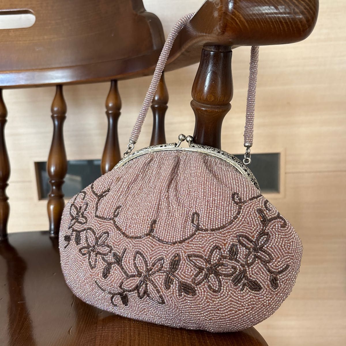 総ビーズバッグ 小さめハンドバッグ 小花 洋装和装バッグ パーティ
