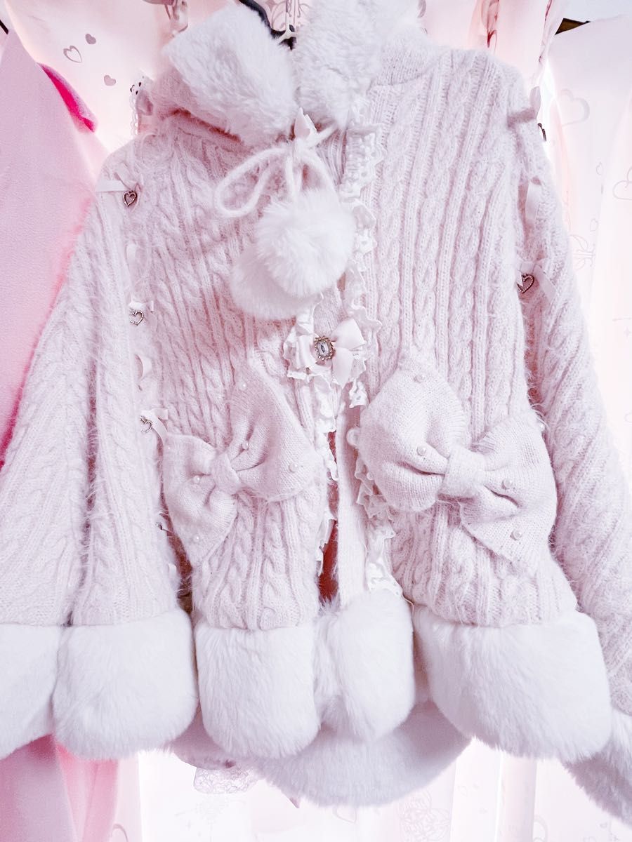 LIZLISA リズリサ ダブルリボンニットファーポンチョ ピンク｜Yahoo