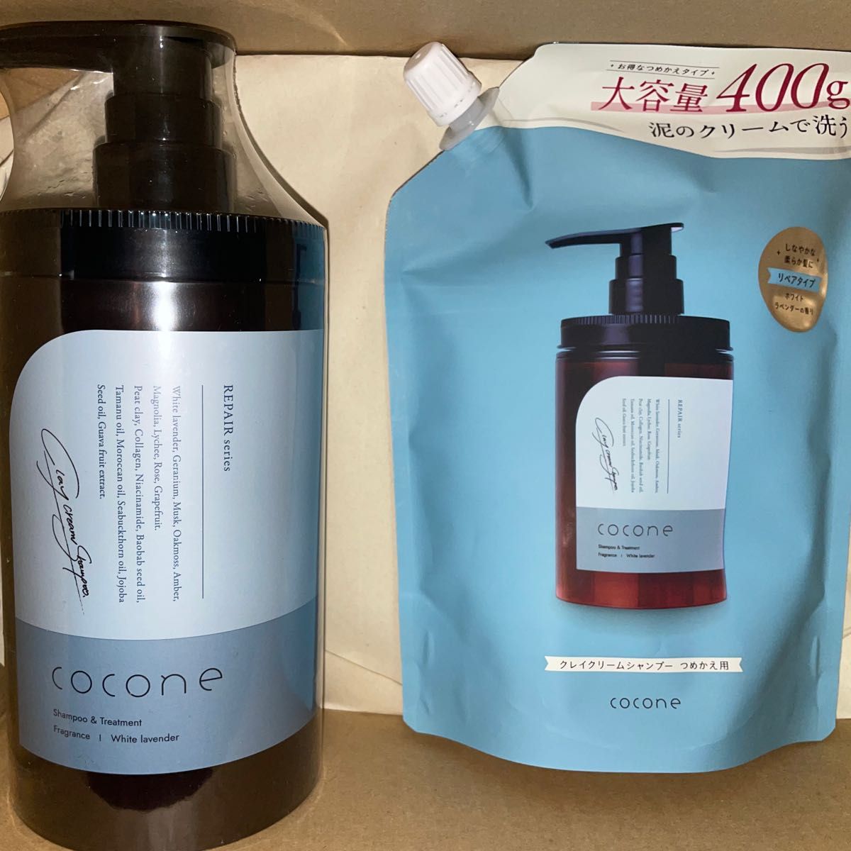 cocone クレイシャンプー詰め替え2個&クリームシャンプー本体&小分け6