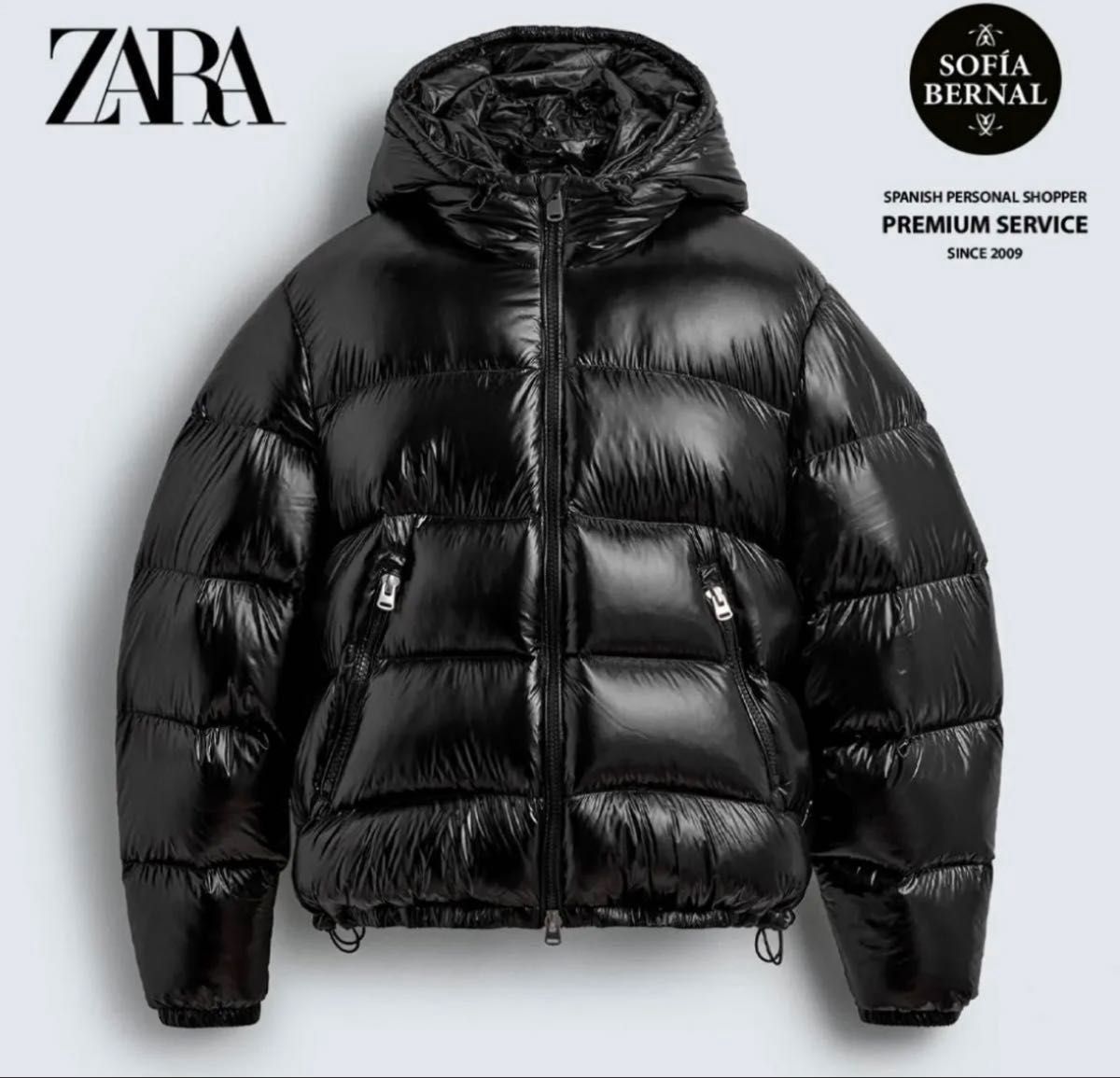 ZARA ブラック ダウンジャケット 光沢 パフ Y2K 短丈 ボックス