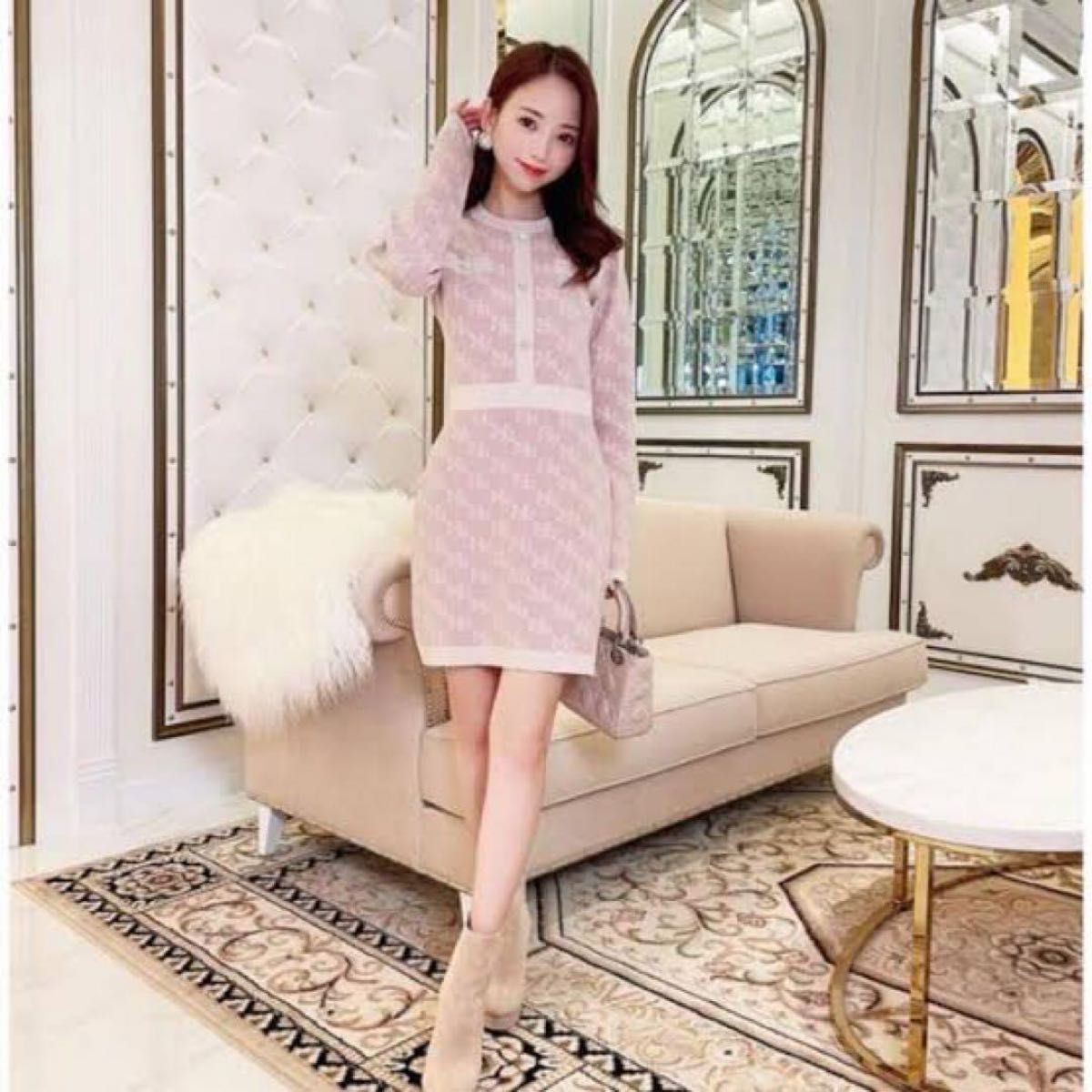 ミシェルマカロン M/Mモノグラムアンサンブルニットワンピース イモ