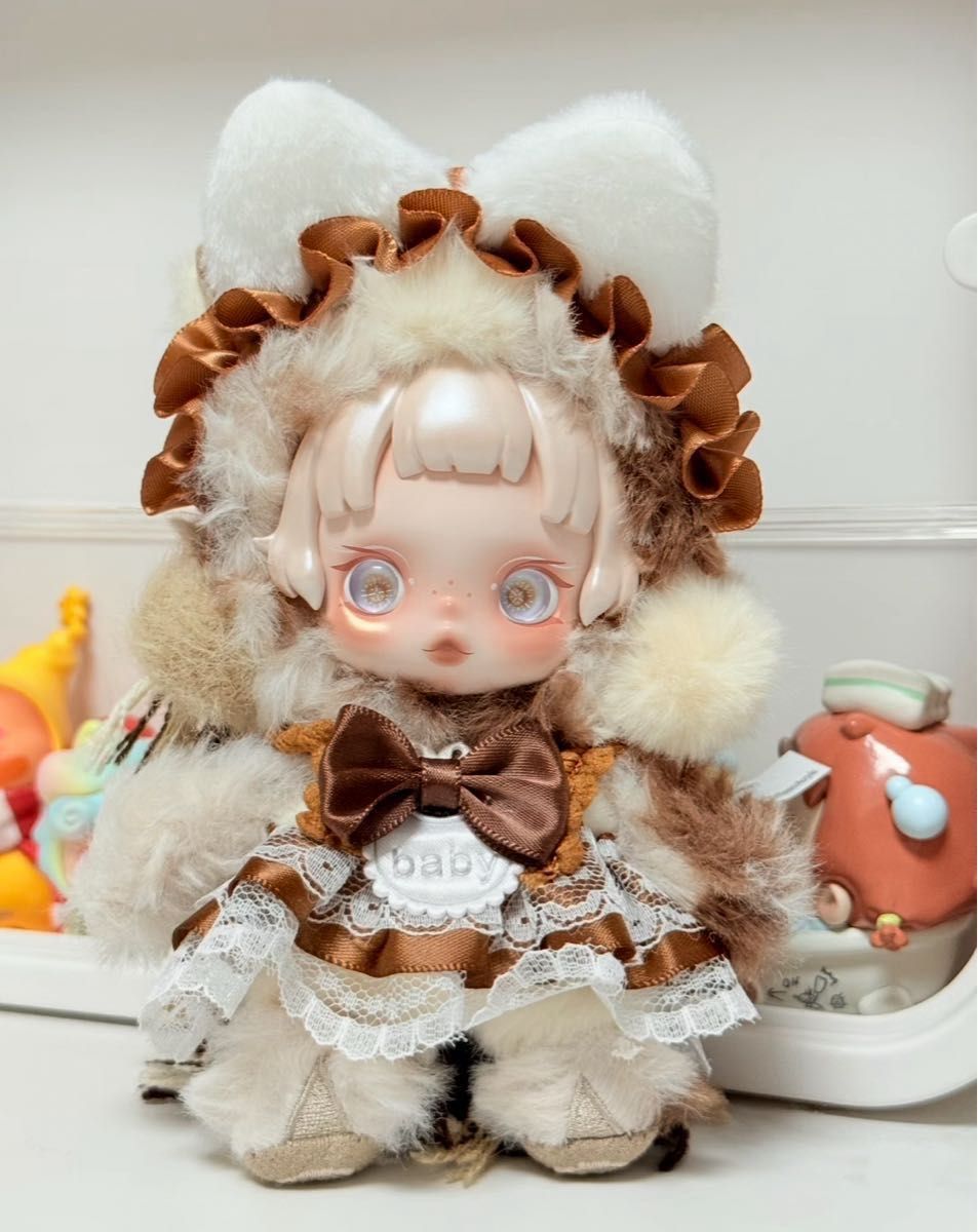 新品】 スカルパンダ 着せ替え服 茶色 猫耳 メイド服 POPMART ぬい服