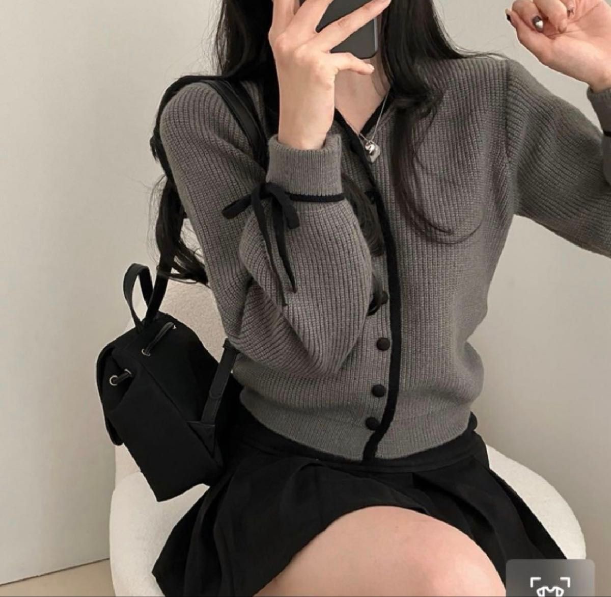 CRANK リボンニットカーディガン ブラック（TWICEミナ着用）｜Yahoo