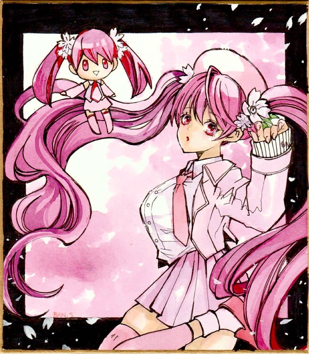 Yahoo!オークション - ねこまたなおみ 手描きイラスト色紙 イチャイチ