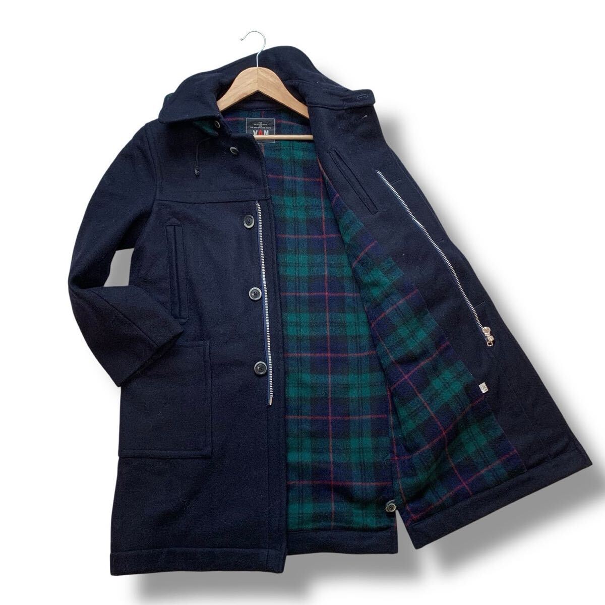美品VAN JACKET メンズ ロングダッフルコート チェック グリーンLL 美