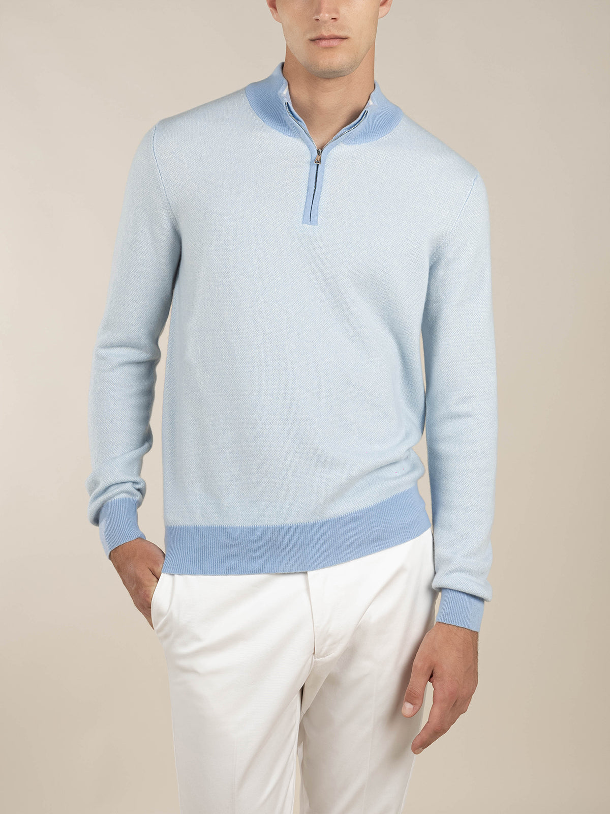 Aurélien | Cashmere Light Blue Zipper Sweater