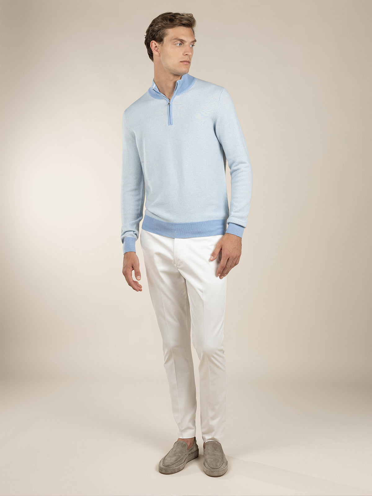 Aurélien | Cashmere Light Blue Zipper Sweater