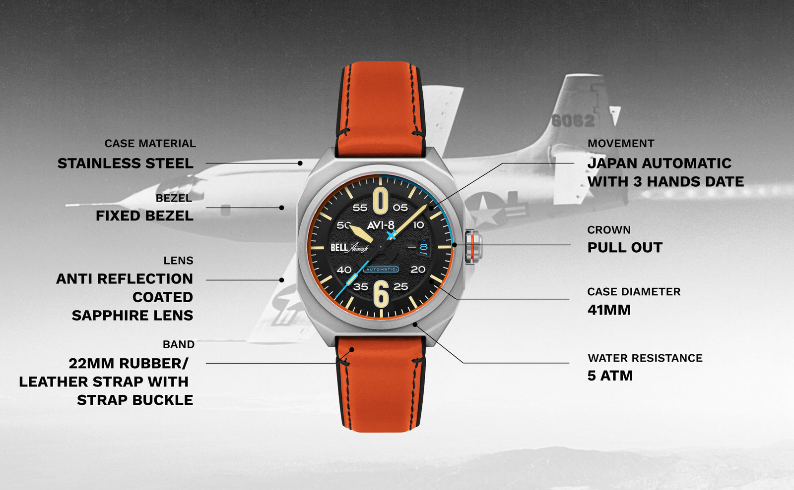 BELL X-1 MACHBUSTER AUTOMATIC AV-4115 – AVI-8 Timepieces