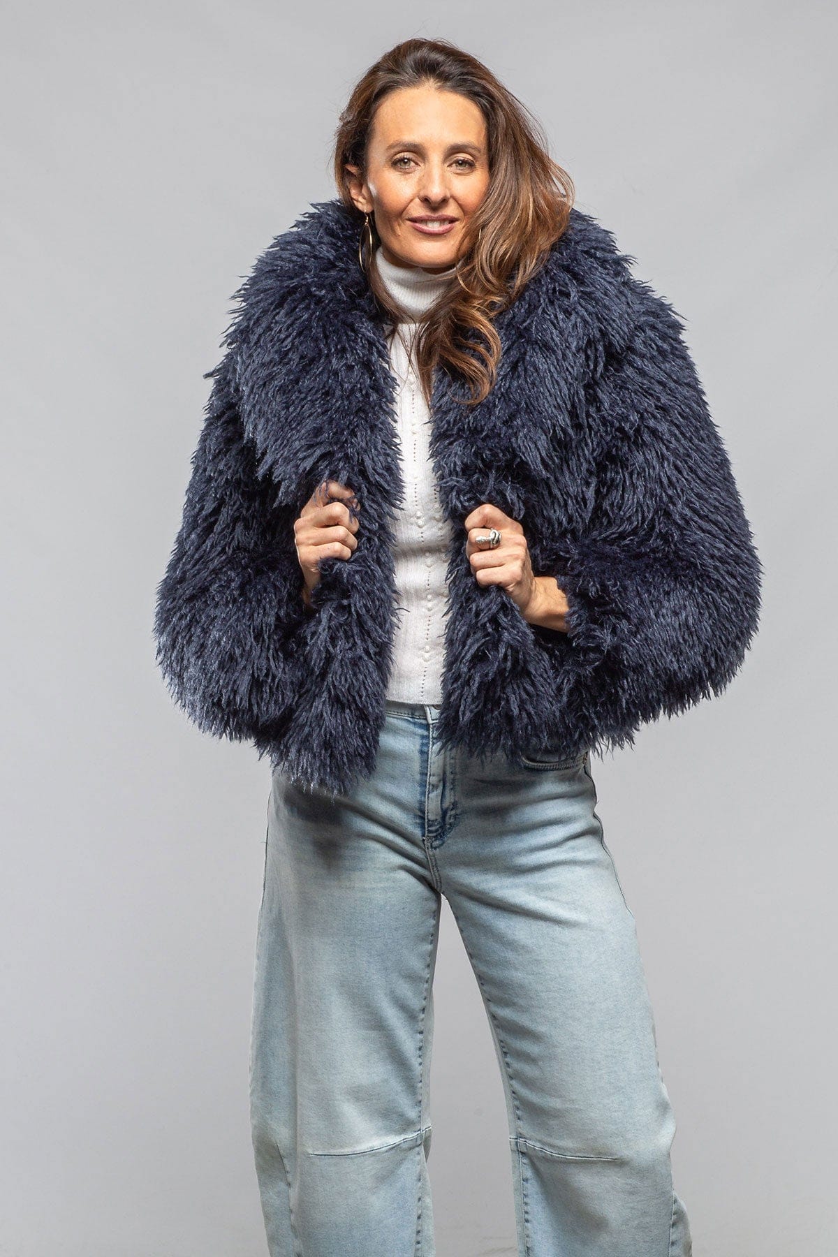 Sonia Villa Mongolian Cropped Coat In Eclipse Blue | Axel's of Vail