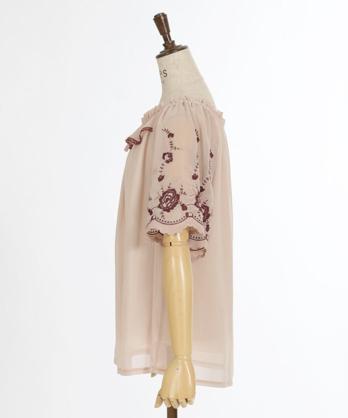 Flower Embroidery 2-Way Chiffon Blouse – axes femme from JAPAN