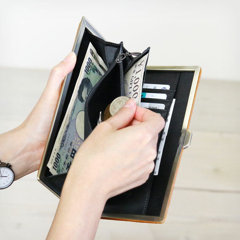 在庫商品】天溝がま口長財布【帆布・バードチェック】 [M便 9/10