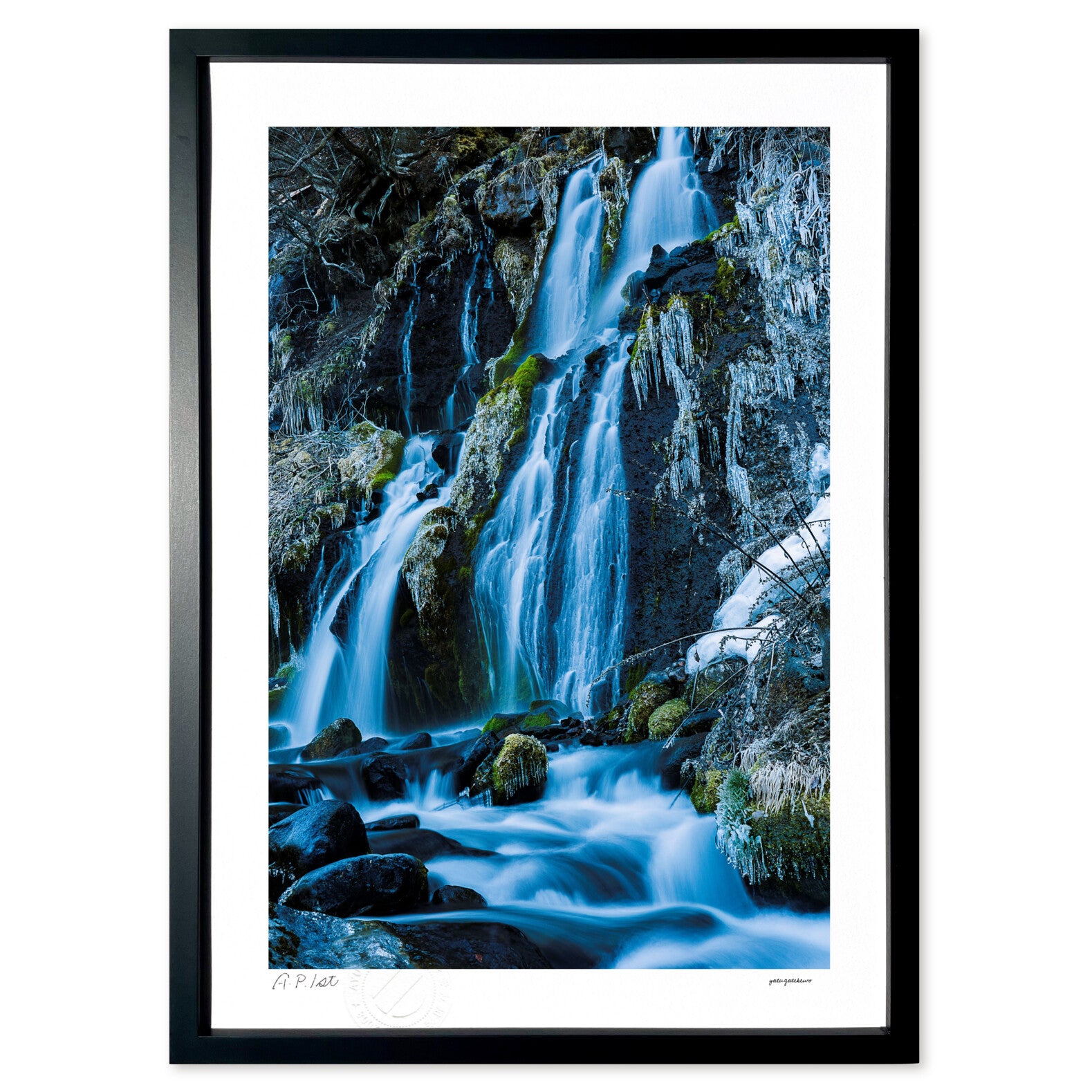 日本絵画 風景画 滝 水 ガラス額縁付き 壁掛け 日本絵画 風景画 滝 水