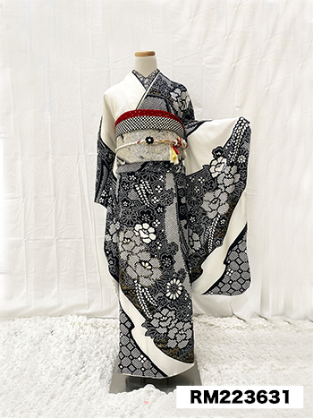 振袖】白/黒・しぼり | 二十歳振袖館Az