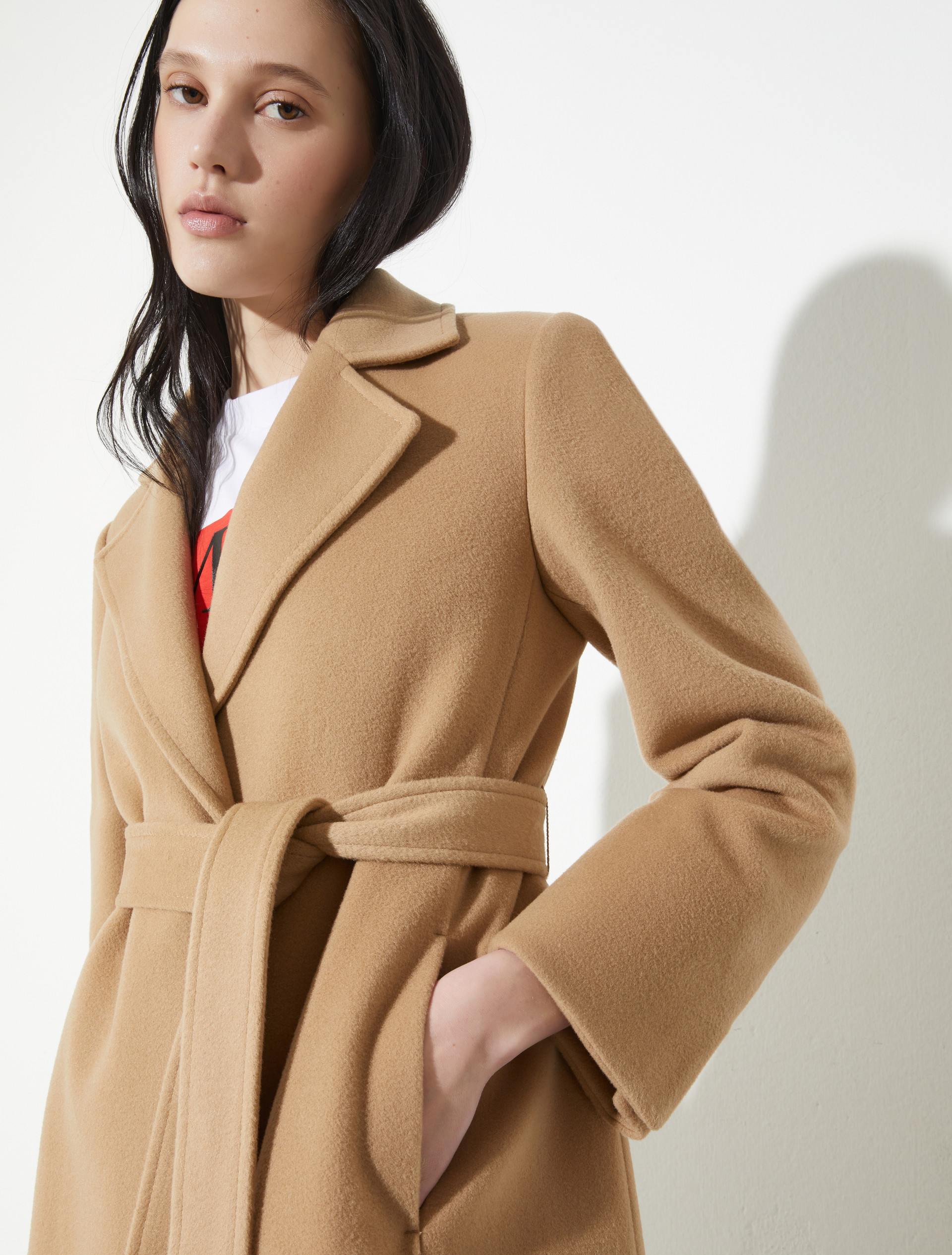 ロングラン] ピュア ウール ベルテッド ロング コート, camel | MAX&Co.