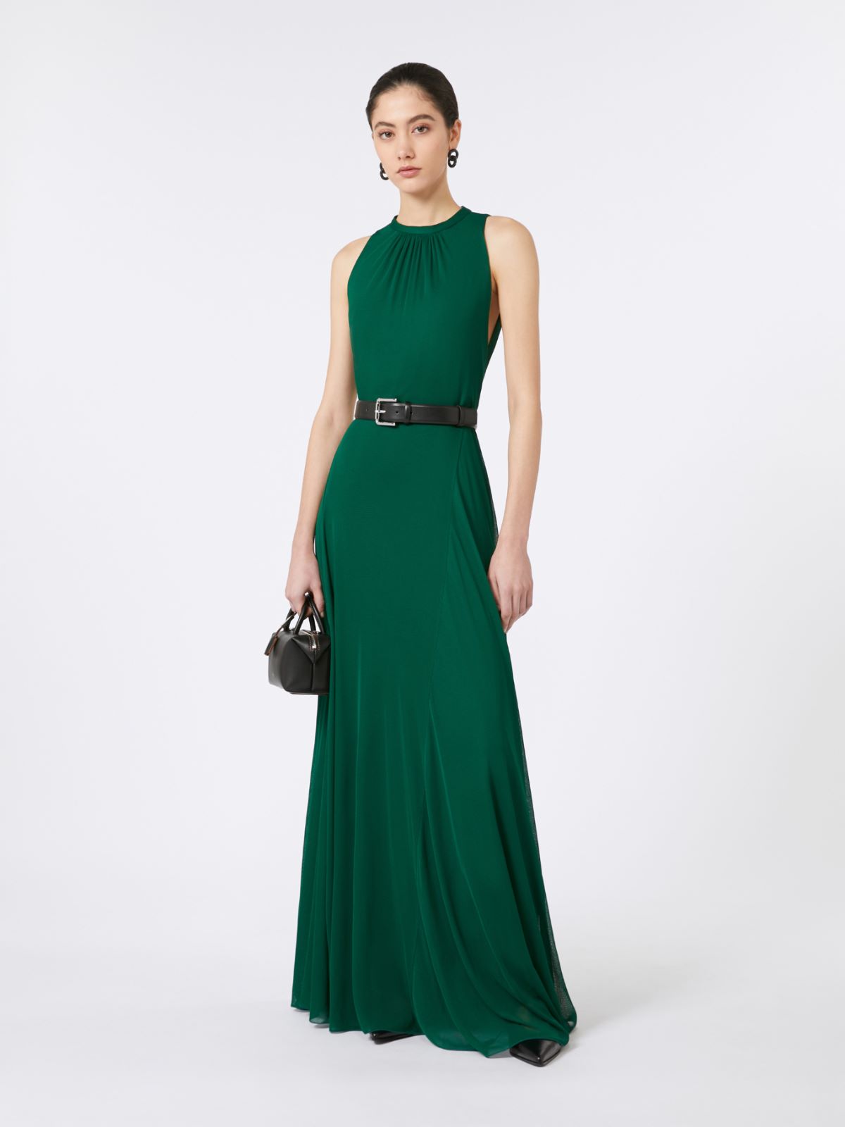 Long, mesh-jersey dress, emerald | Max Mara
