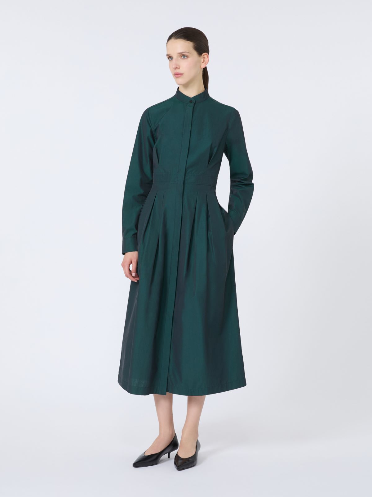 Taffeta shirt dress, dark green | Max Mara