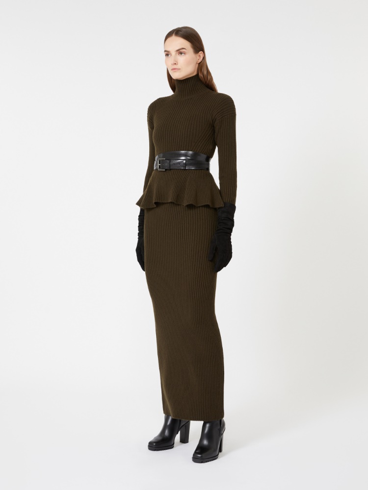 Wool and cashmere peplum turtleneck, moss green | Max Mara