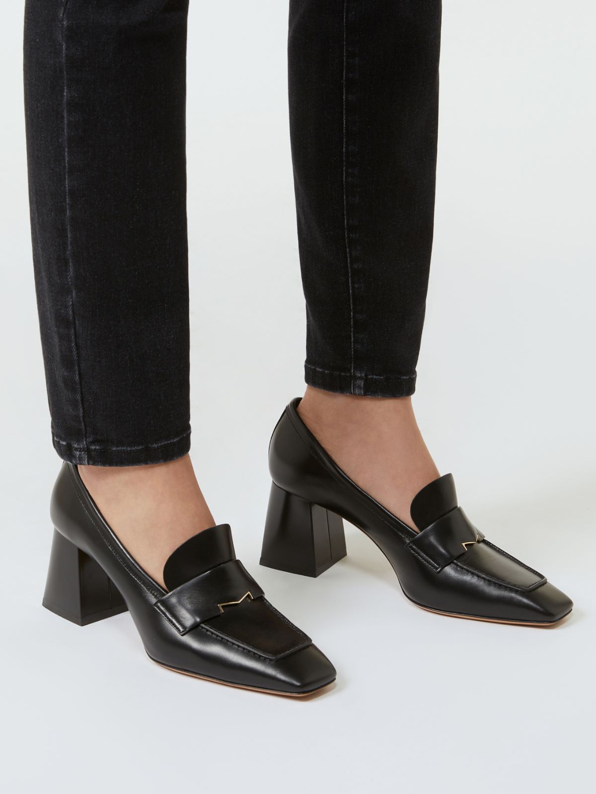 Leather loafers with heel, black | Max Mara