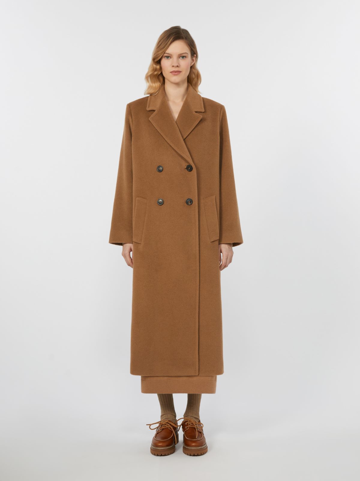 Double-breasted coat in wool and alpaca, camel | Max Mara