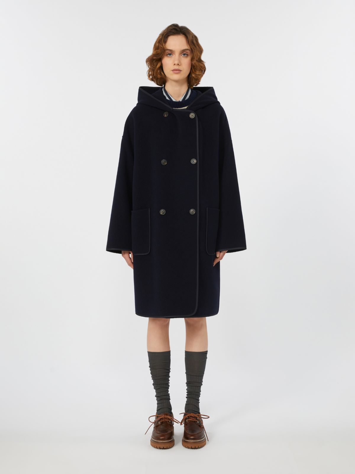 Coat in double-faced wool broadcloth, navy | Max Mara