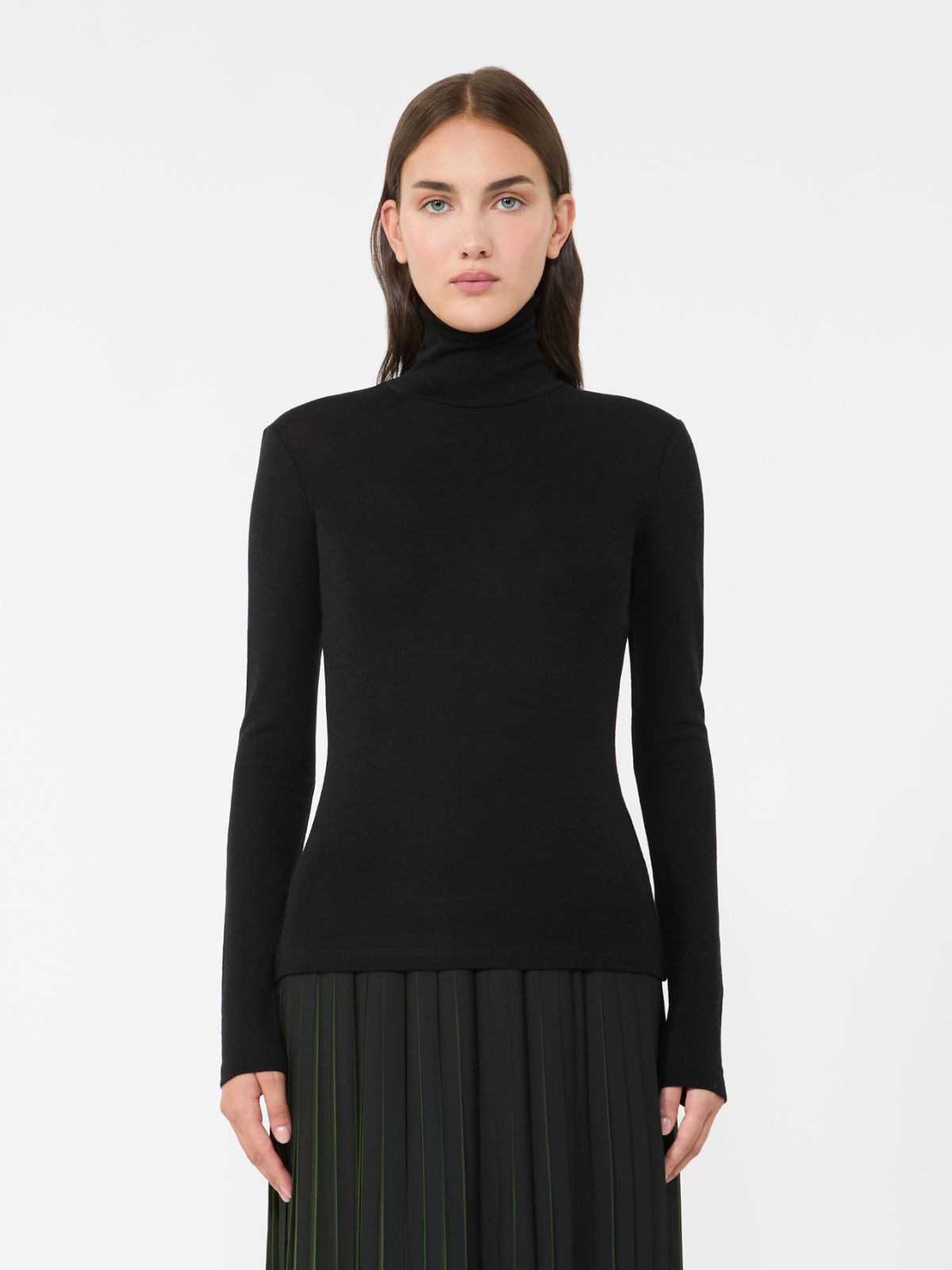 Wool and silk gauze turtleneck, black | Max Mara