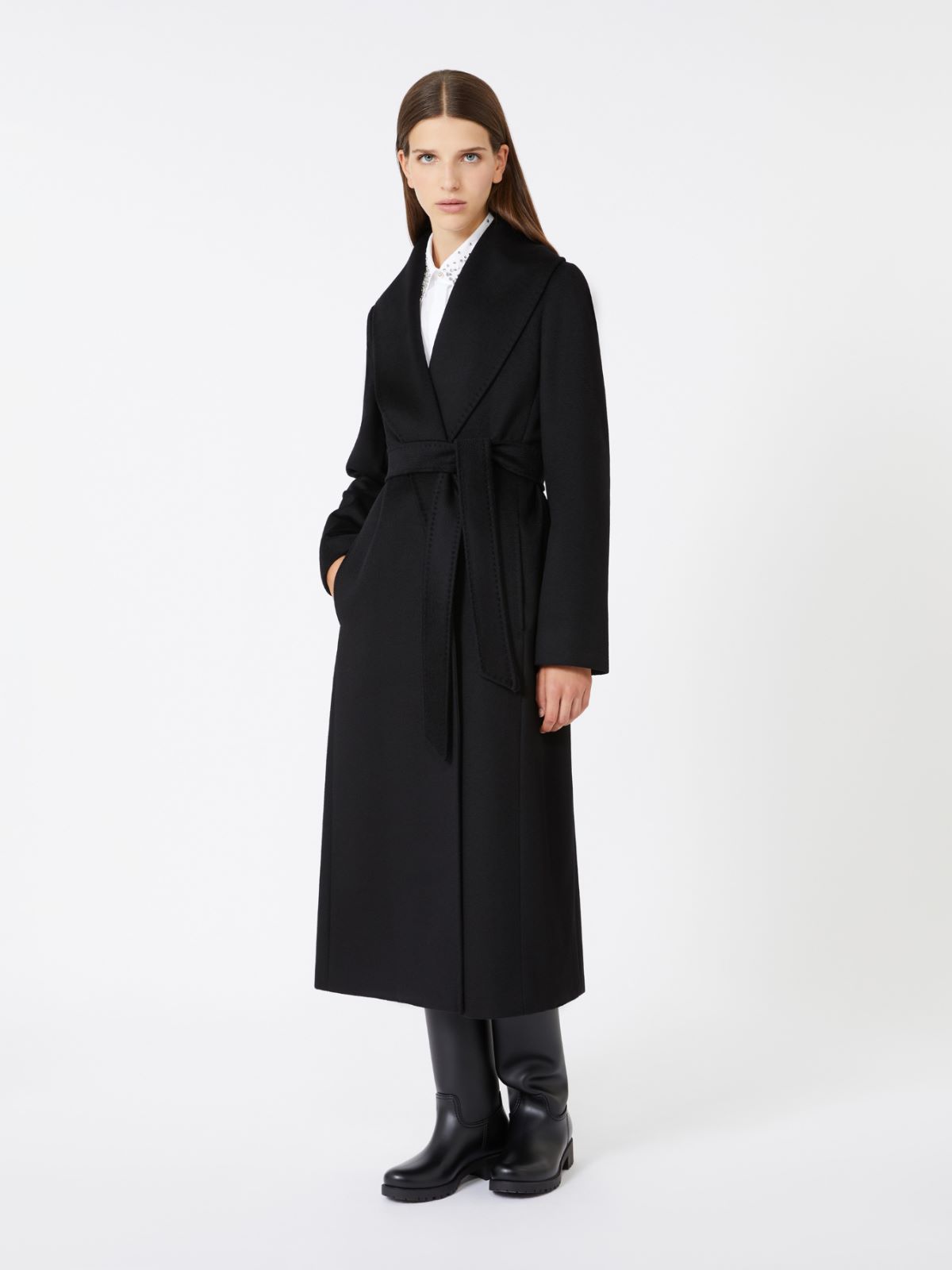 Pure virgin wool broadcloth coat, black | Max Mara