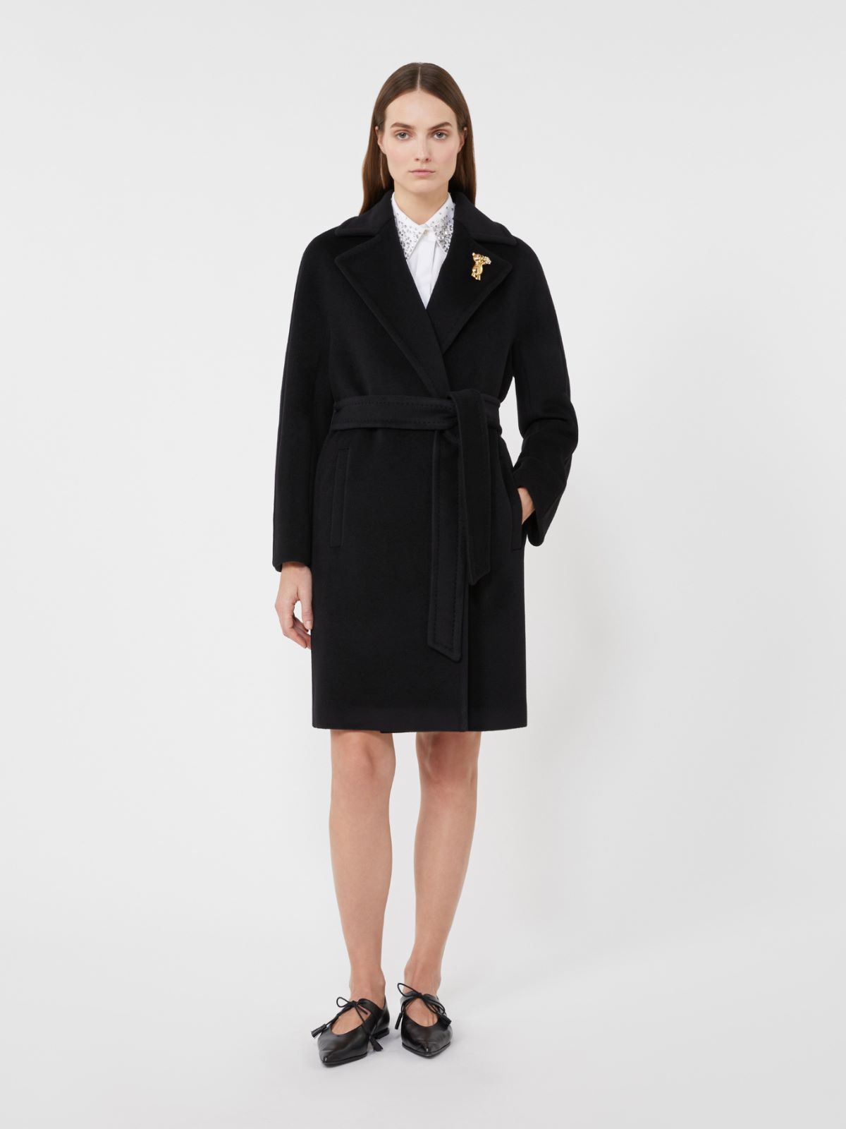 Wool beaver cloth robe coat, black | Max Mara