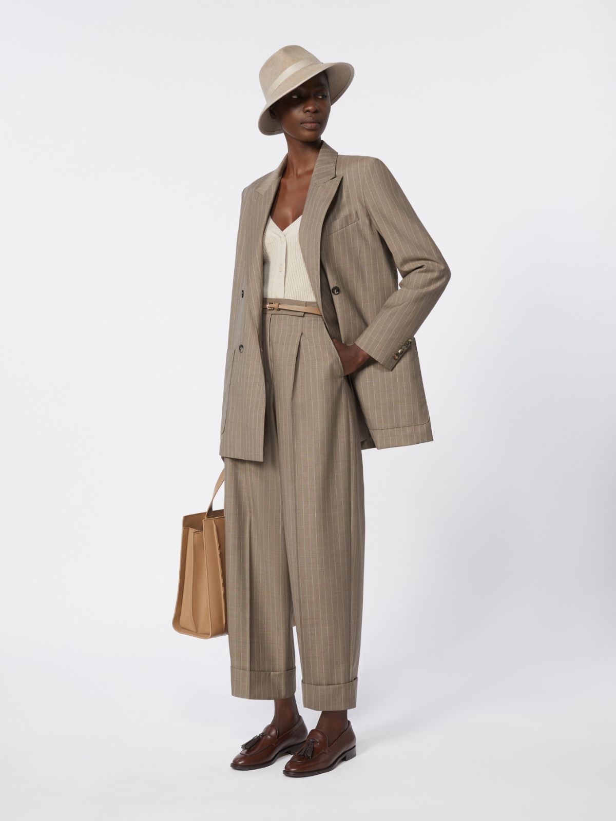 Pinstripe wool trousers, hazelnut brown | Max Mara