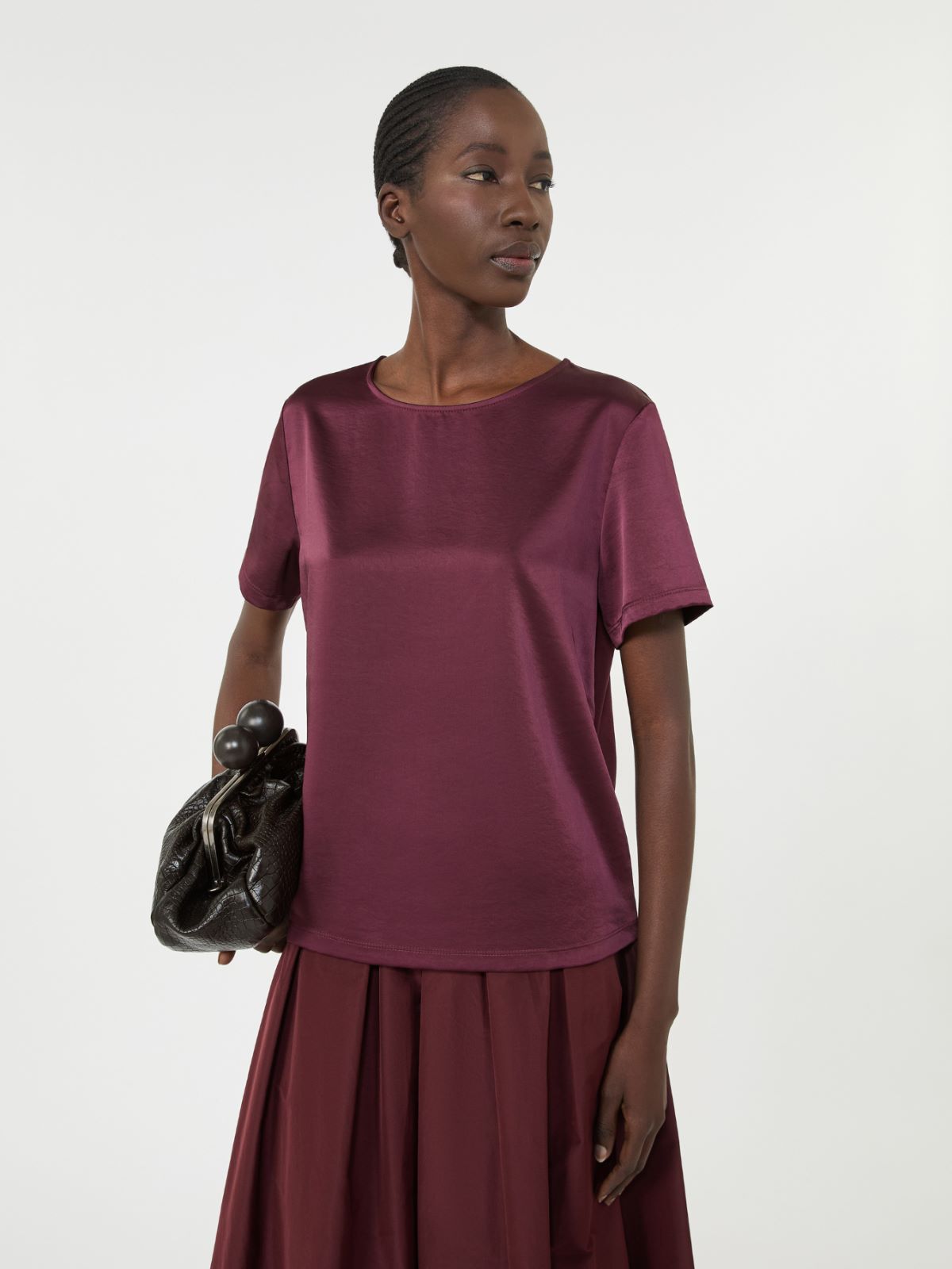 Satin and jersey T-shirt, bordeaux | Max Mara