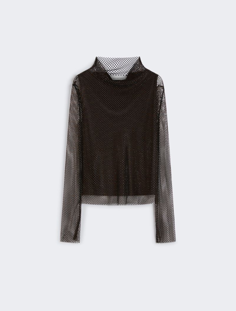 Mesh T-shirt with rhinestones, black | Sportmax