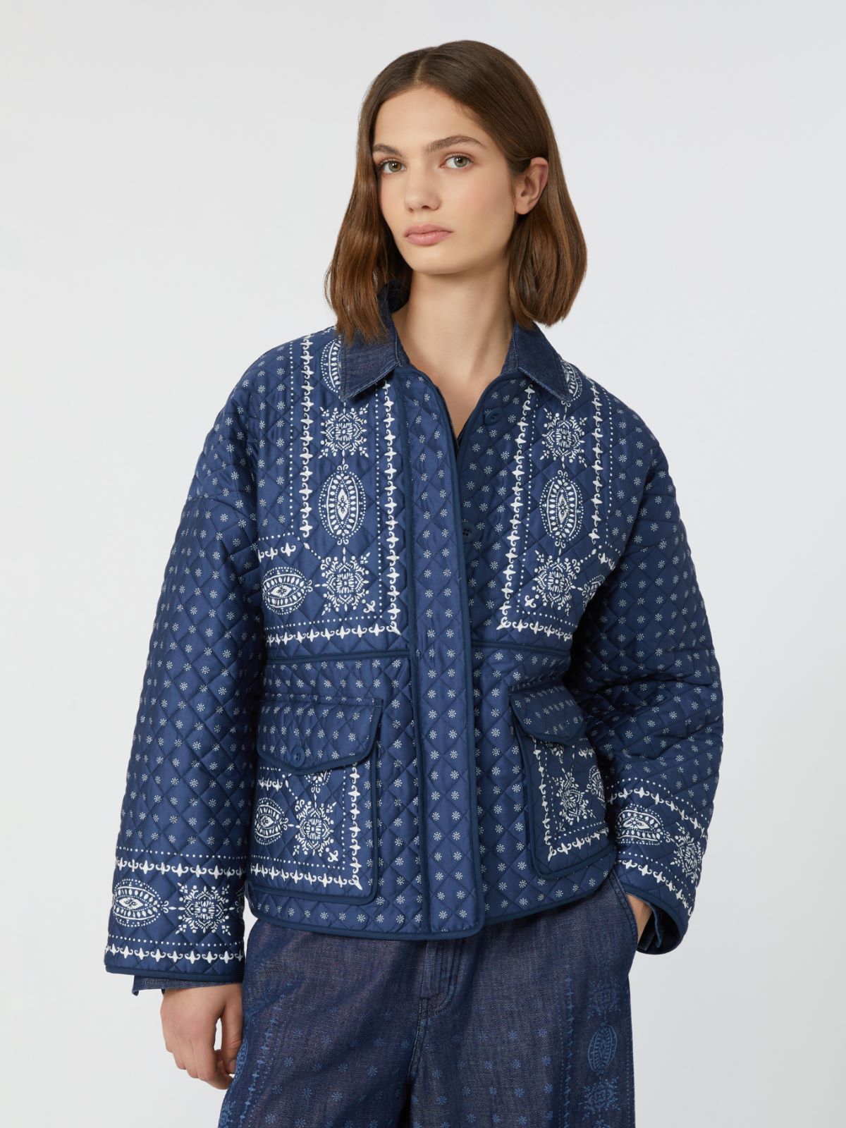 Quilted cotton crew-neck jacket, navy | Weekend Max Mara