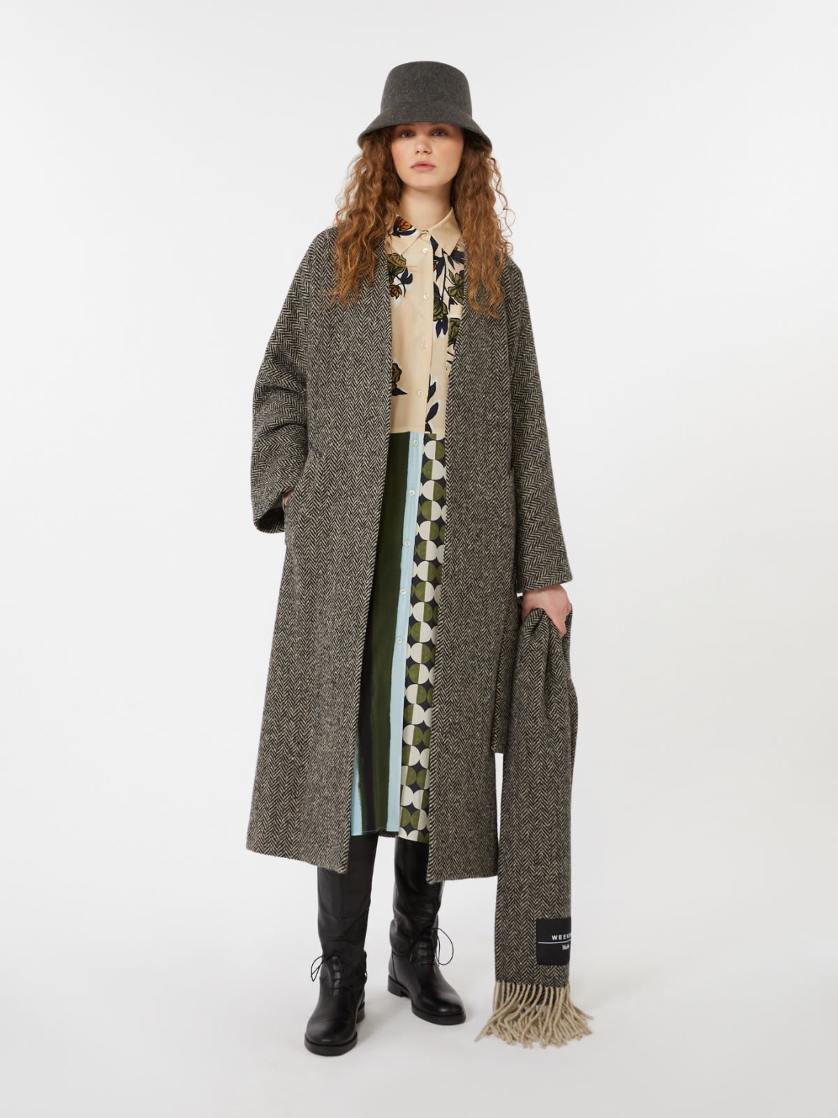 Wool tweed wrap coat, black | Weekend Max Mara