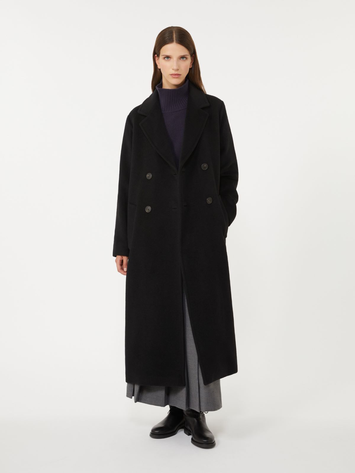 Double-breasted coat in wool and alpaca, black | Weekend Max Mara