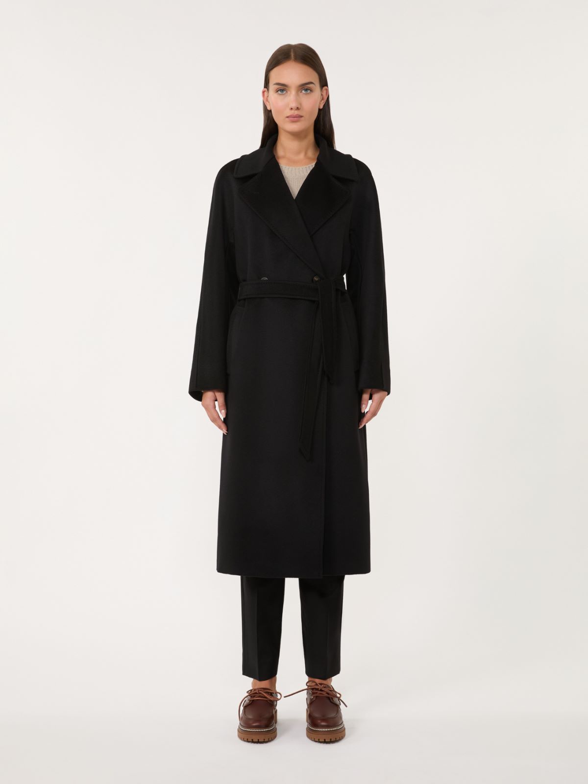 Double-breasted wool midi coat, black | Weekend Max Mara