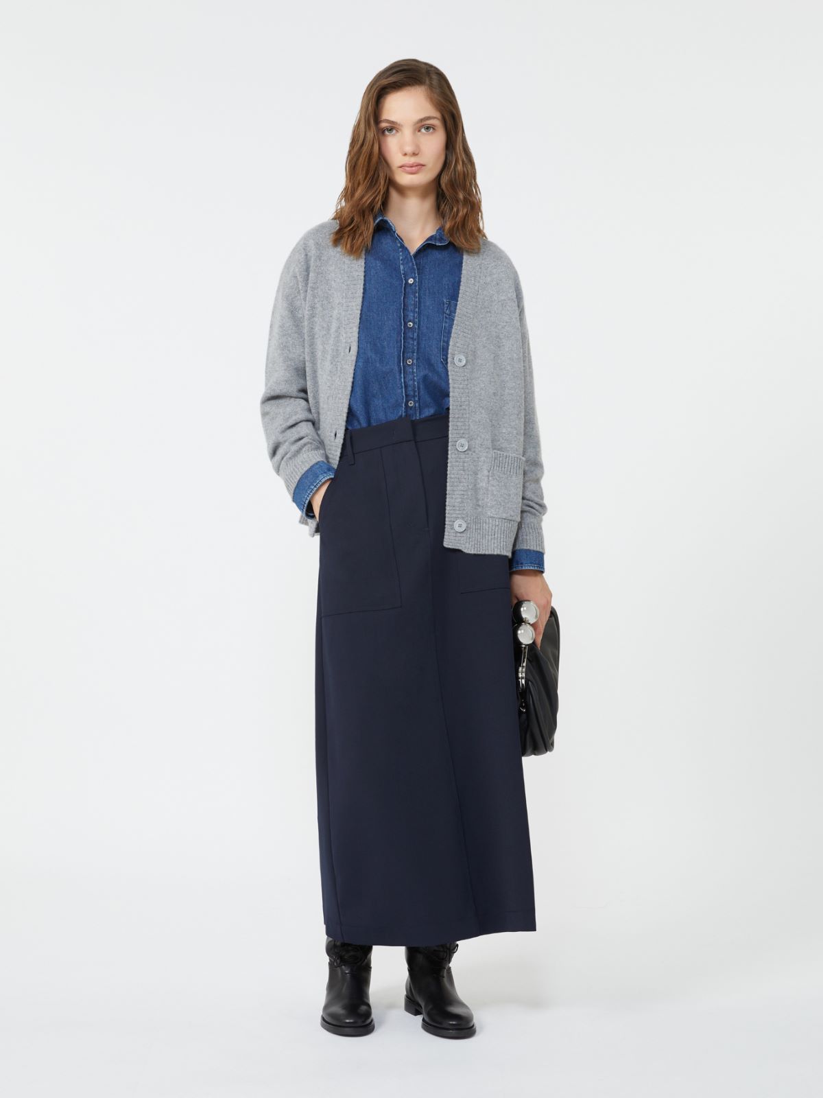 Long wool blend skirt, navy | Weekend Max Mara