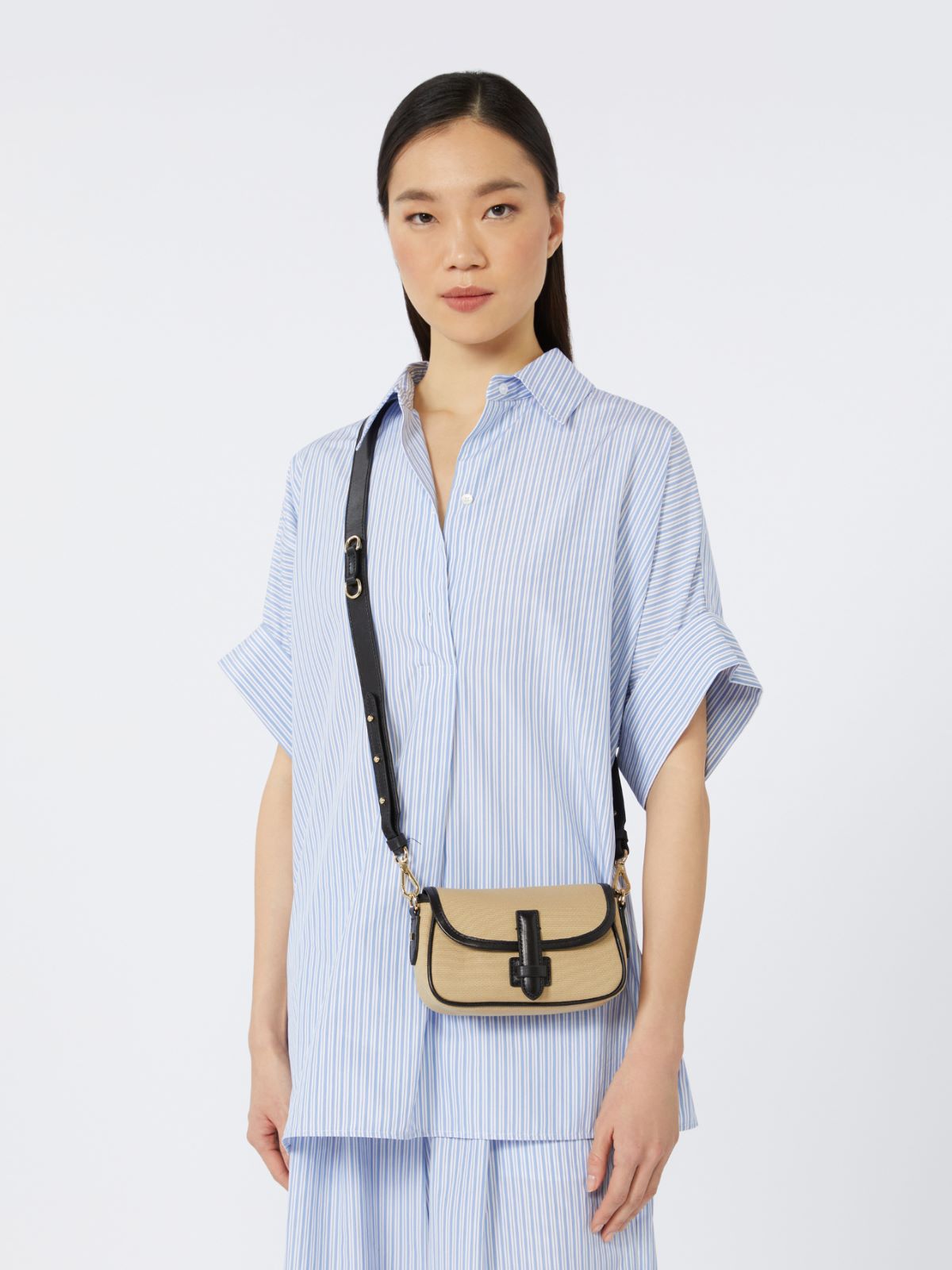 Cotton and leather crossbody bag, beige | Weekend Max Mara