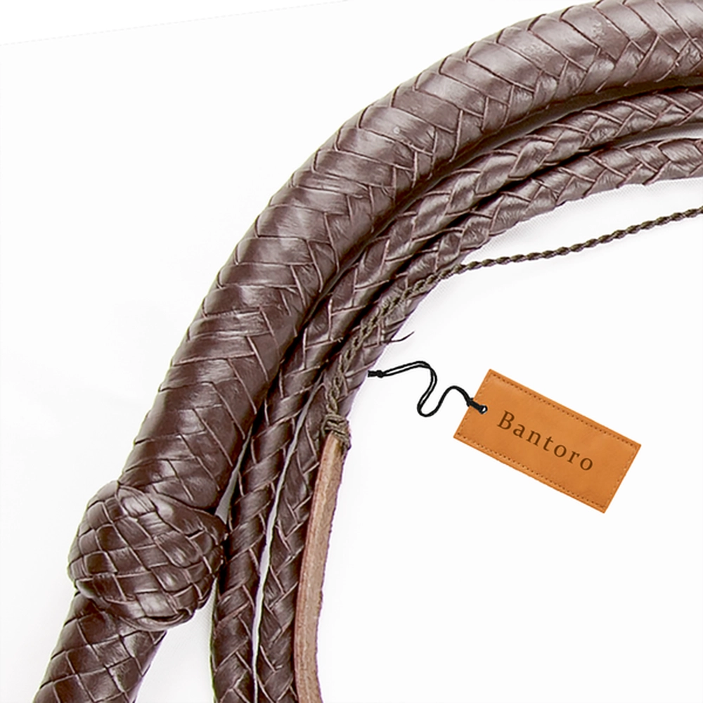 Brown Genuine Leather Bullwhip 8ft - 12 Plaits Braided Loud Cracking
