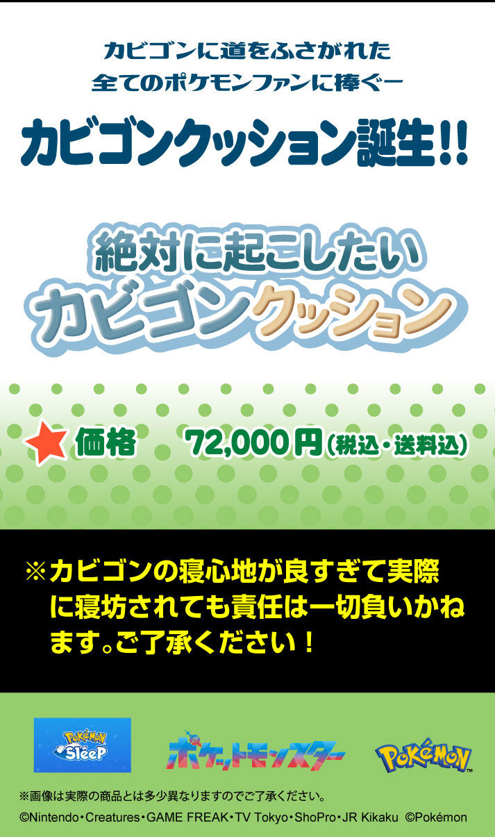 絶対に起こしたいカビゴンクッション【2023年8月下旬発送