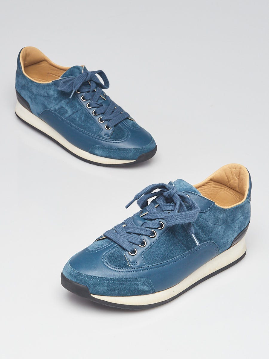 Hermes Blue Suede/Leather Lace Up Sneakers Size 6.5/37 | Yoogi's
